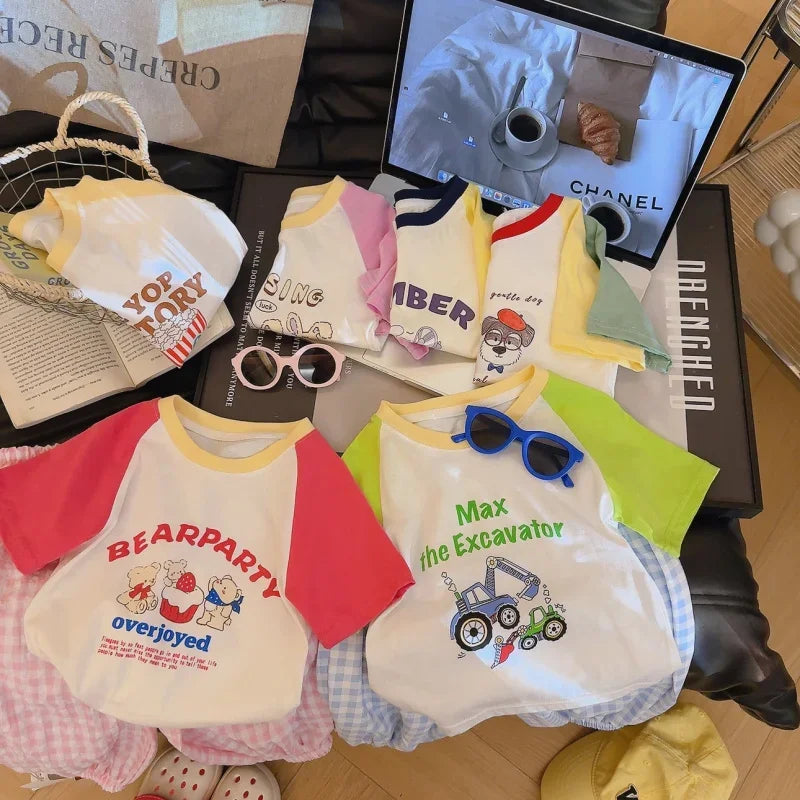 Summer New Children'S Cotton Cartoon Printed Short Sleeved T-Shirt Boys And Girls Raglan Sleeves Stylish Casual Tops