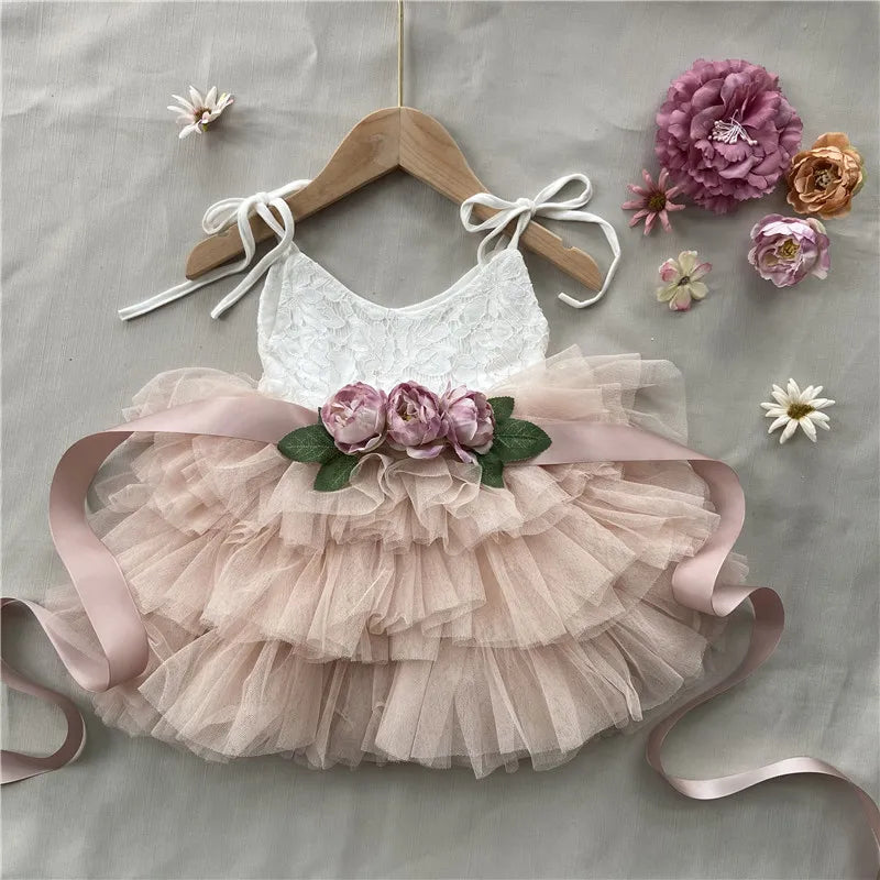 Baby Girls 3-Piece Birthday Dress Outfit Set - Lace Ball Gown