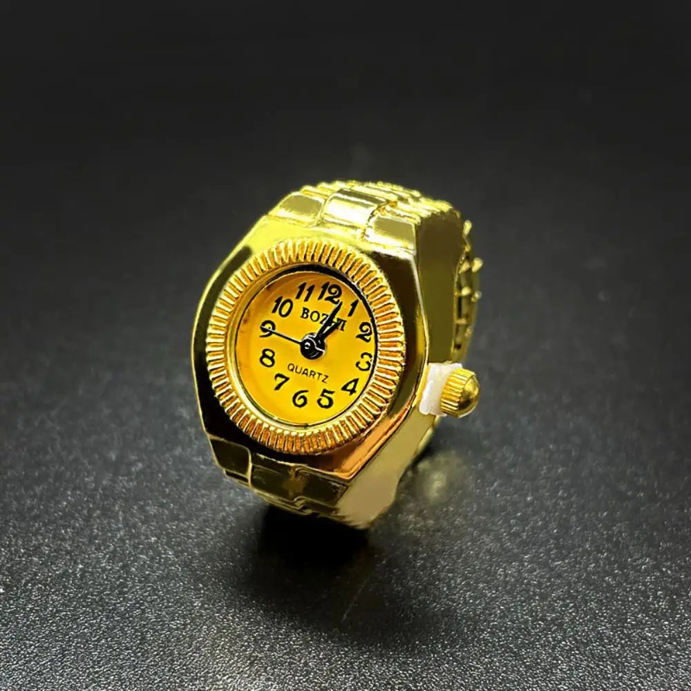Finger Ring Watch For Couples Vintage Punk Heart Shape Quartz Clock With Adjustable Elastic Strap