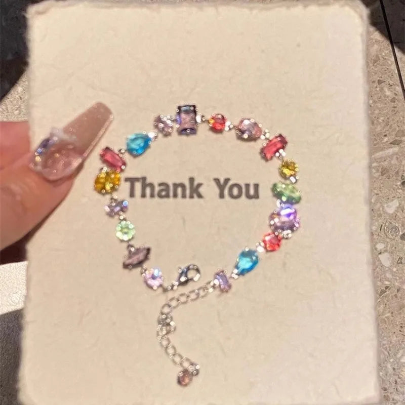 2026 Colorful Crystal Necklace Bracelet Chain Jewelry Set for Women Elegant Clavicle Chain Irregular Zircon Party Gift for Women