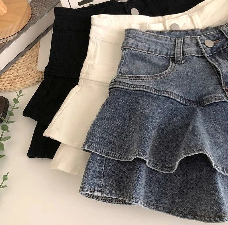 Girls Kids Stretch Denim A Line Skirt Puffy Layered Mini Skirt Summer 2026 Korean Style Fashion Casual Party School Wear