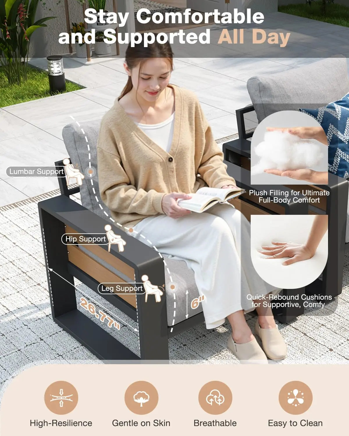 Aluminum Outdoor Sectional Sofa 4-Piece Patio Furniture with Olefin Cushions & Waterproof Cover for Backyard, Customized