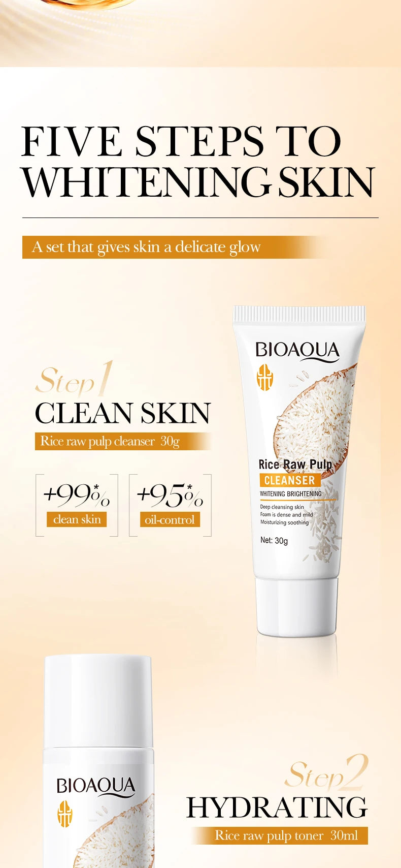 Rice Puree Skin Care Set & Soap Whitening Brighten Hydrating Moisturize Facial Cleanser+Toner+Essence+Lotion+Cream Skincare