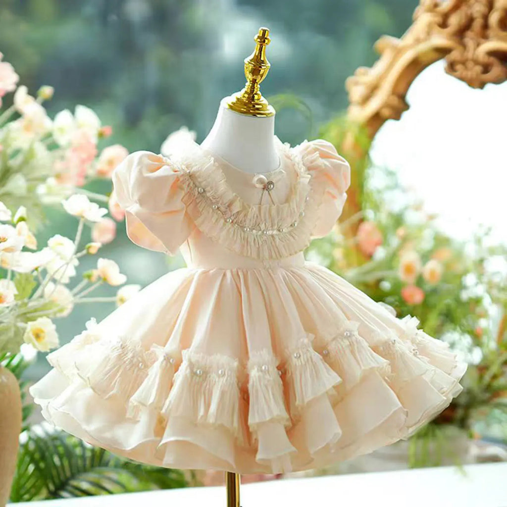 Dreamy Vow J073 Elegant White Dubai Girl Dress Pink Eid al-Fitr Baby Children Clothes for Wedding Birthday Holiday Party 2025