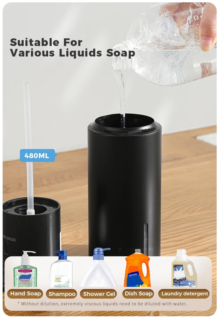 Dispensador de jabón de cocina de 480 ml con sensor automático, máquina de desinfectante de manos, dispensador de jabón eléctrico inteligente para gel de baño, acero inoxidable 304