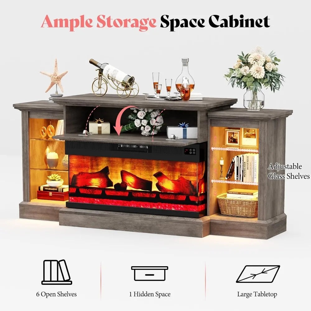 70" Electric Fireplace with Mantel, Farmhouse 3-Sided Fireplace TV Stand for TVs up to 75 Inch, Entertainment, Customized
