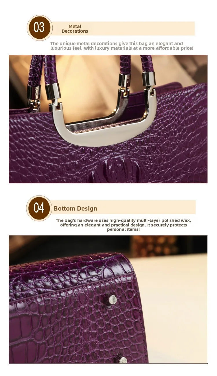 2026 New Ladies Large Tote Business Bag Luxury Leather Crocodile Pattern High Capacity Handbag Single Shoulder Bag for Women
