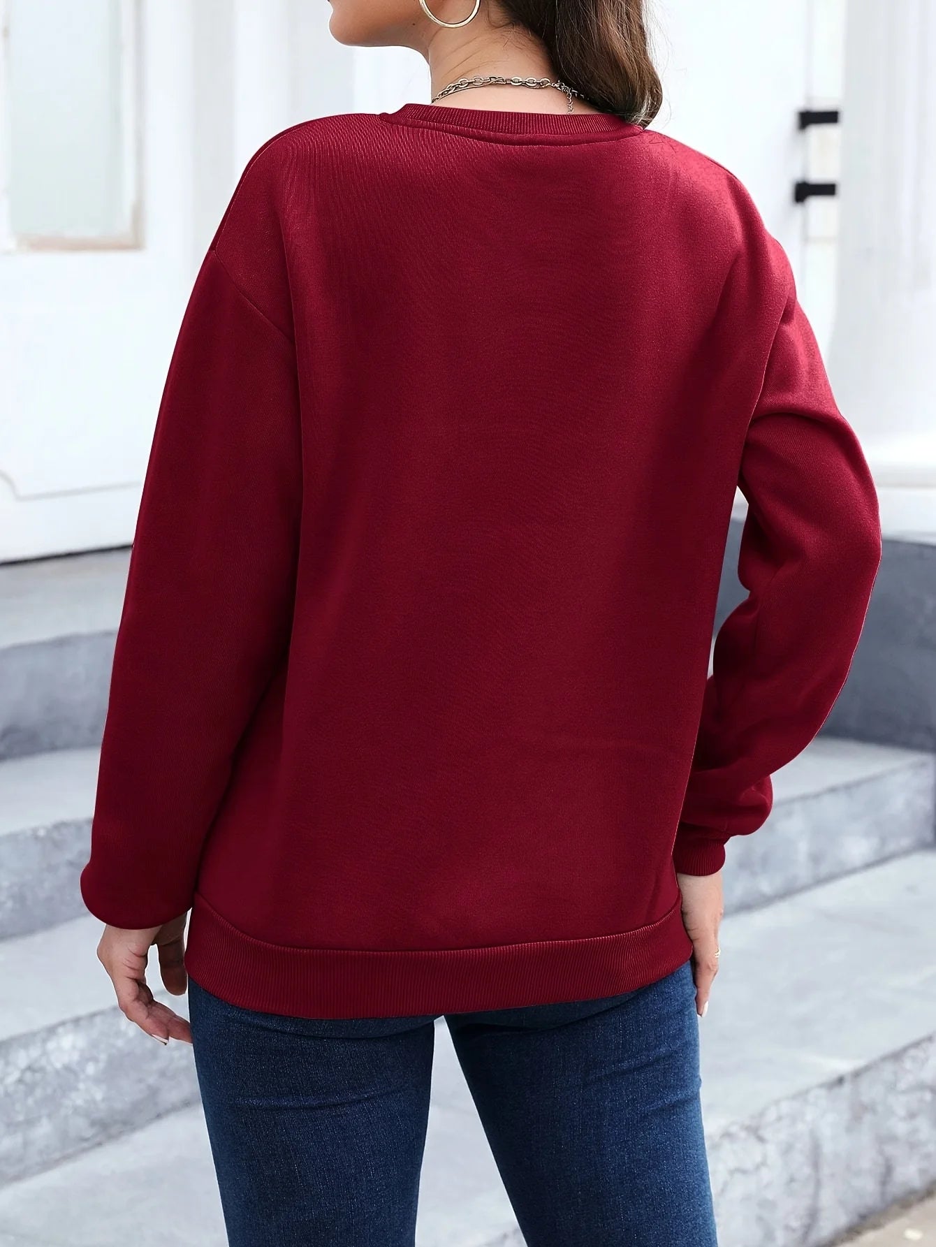 Women's Casual Heart Print Pullover Sweatshirt Geometric Design Long Sleeve Round Neck Machine Washable Regular Fit for Autum