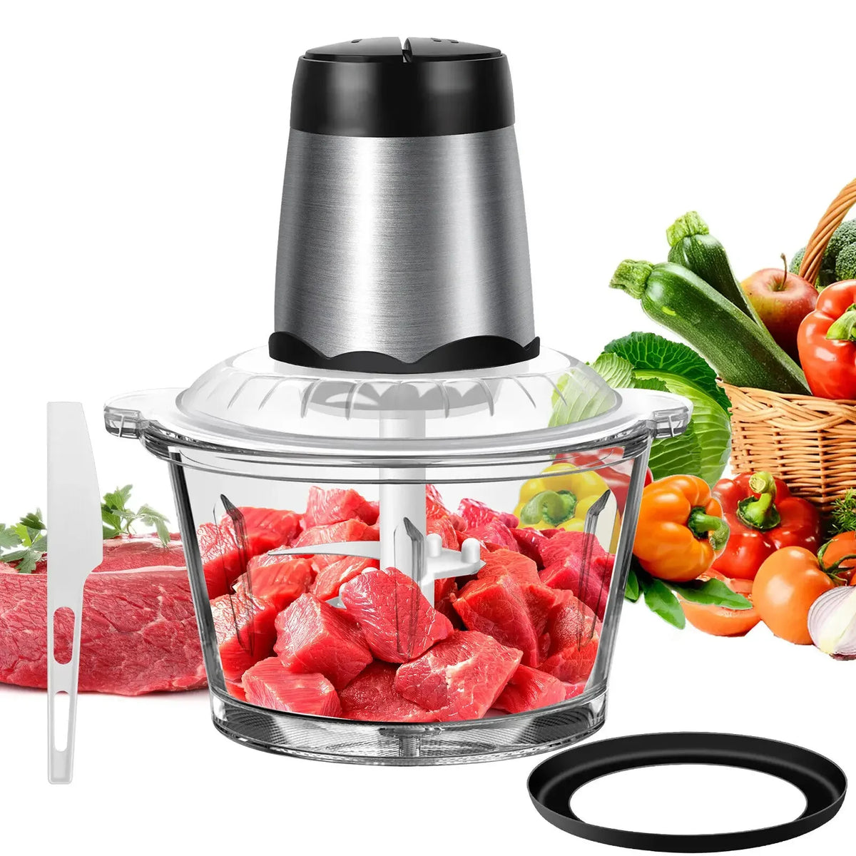 2L Electric Meat Grinder Food Chopper Stainless-Steel Blades Small Food Processor Removable Dicer 2 Speeds Meat Mincer