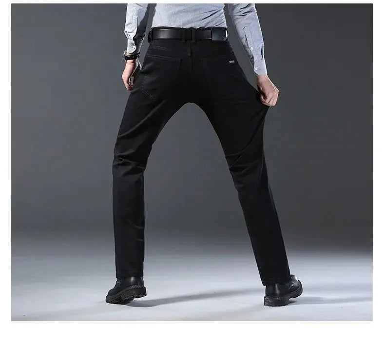 2026 New Business Men's Jeans Casual Straight Stretch Fashion Classic Blue Black Work Denim Pant Trousers Male  Clothing