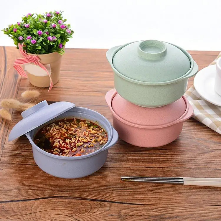 Wheat Straw Soup Bowl with Lid - Eco-Friendly Plastic 14x7cm