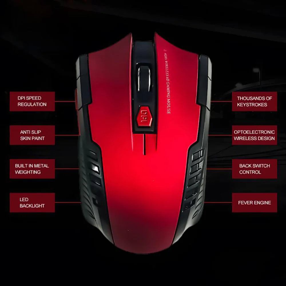Ratón inalámbrico 2.4G con receptor USB, 6 botones, óptico profesional, ratones inalámbricos USB de desplazamiento a la derecha para PC Gamer portátil