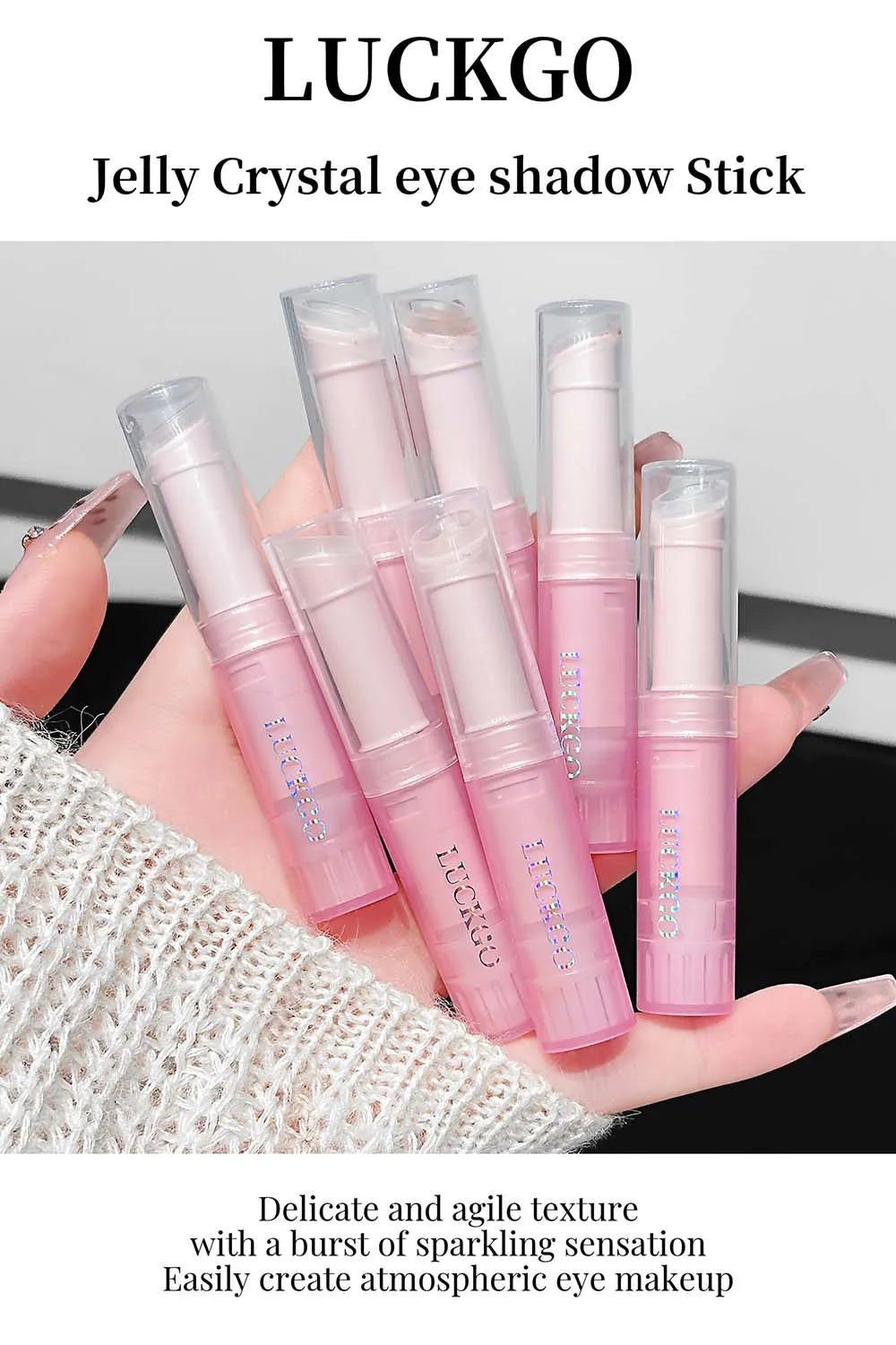 LUCKGO Jelly Eyeshadow Stick Eye Shadow Pen, Waterproof Sweatproof, Not Easy to Break, Pearlescent, Fine Shiny, Lazy Eyeshadow