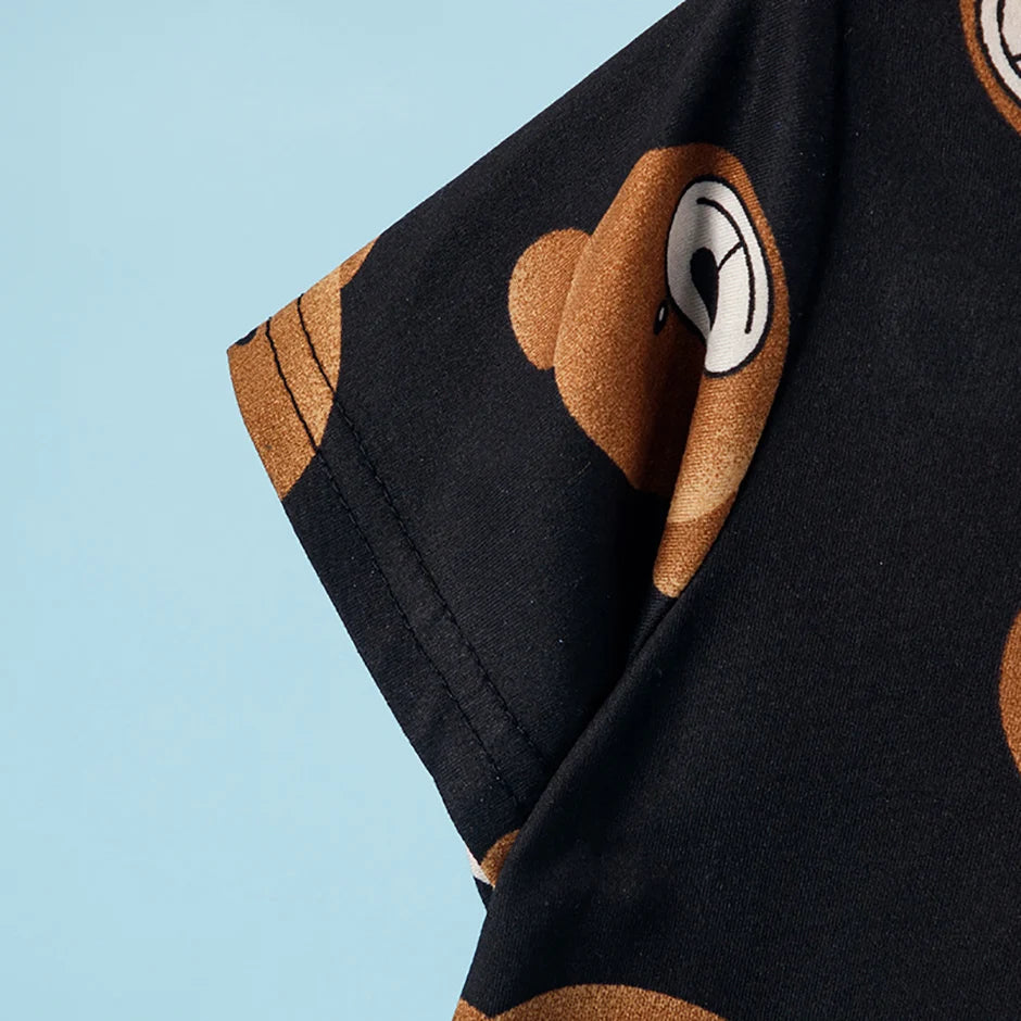 Children's Bear Print 2-Piece Short Sleeve Shorts Set - Unisex