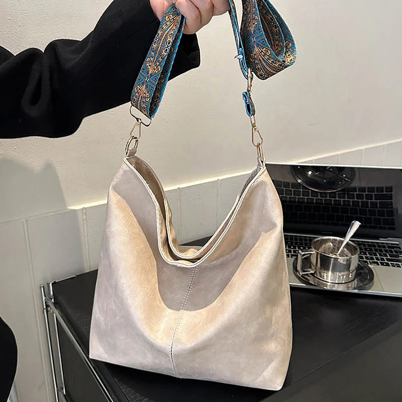 Wide Geometric Strap Shoulder Bag Large Capacity Crossbody Bags For Women,Retro Pu Leather Women's Bag For Shopping Travel