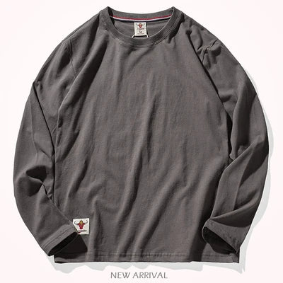 Retro Autumn Men Long Sleeve O Neck T Shirt 100 Percent Cotton Soft Washed Vintage Style Tee