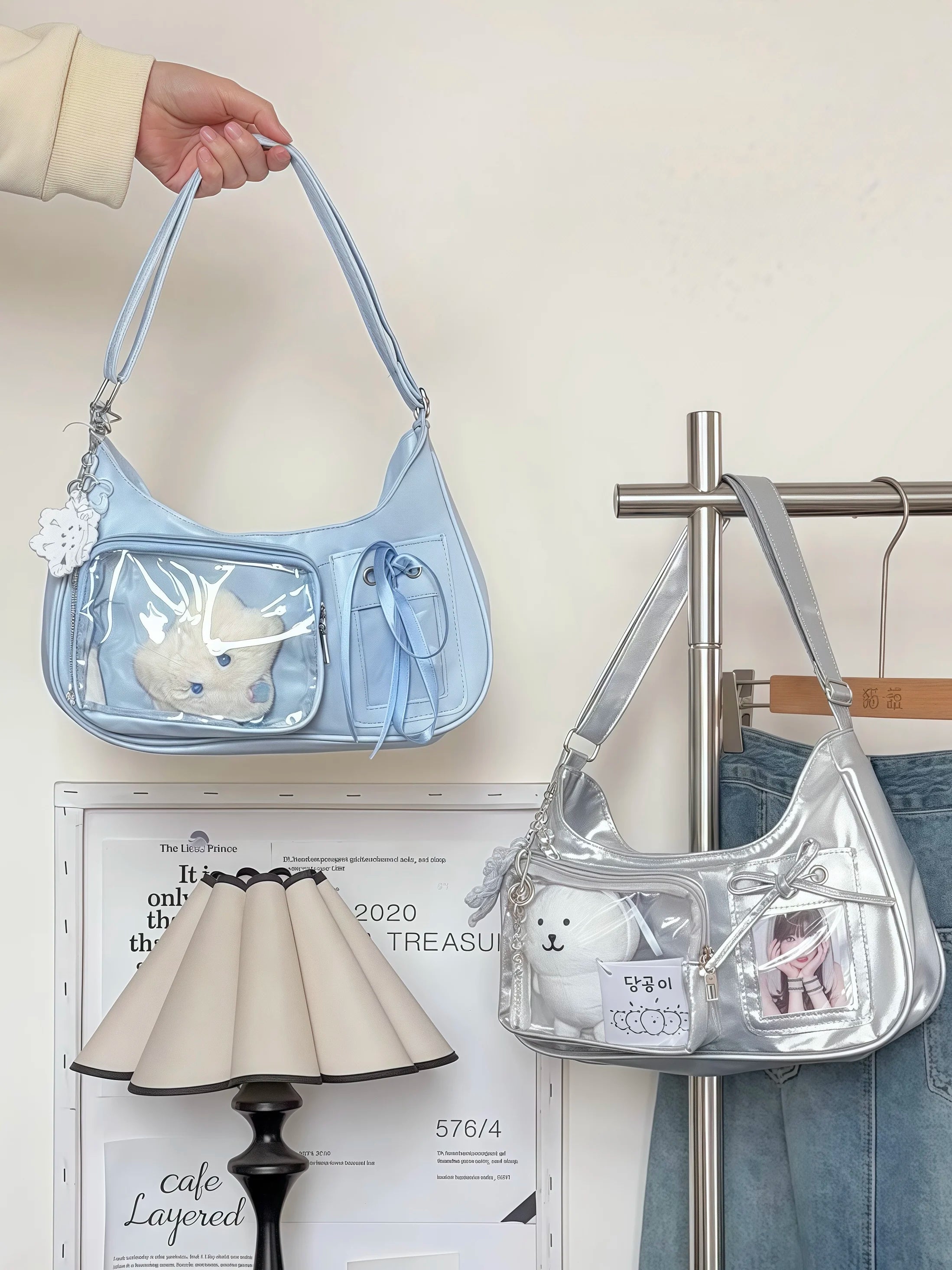 Y2k Harajuku Shoulder Bag Women Korean Transparent Ita Bag School Crossbody Bag Female Japanese Designer Preppy Handbag Purse