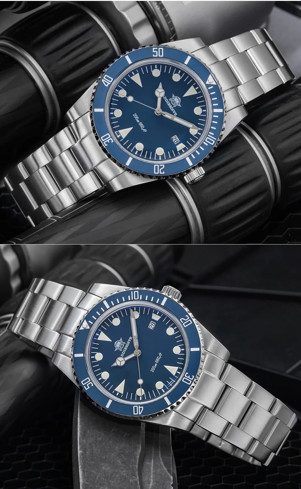 ADDIESDIVE Men's Diving Watch Stainless Steel Ceramic Bezel Quartz Watch Men's BGW9 Luminous 200m Waterproof  Men's Watch