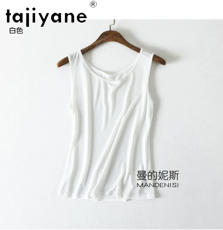 TAJIYANE 70% Mulberry Silk Tank Tops for Woman Elegant Sleeveless Summer Tops 2025 Solid Color Silk Vest Ladies Clothes кроп топ