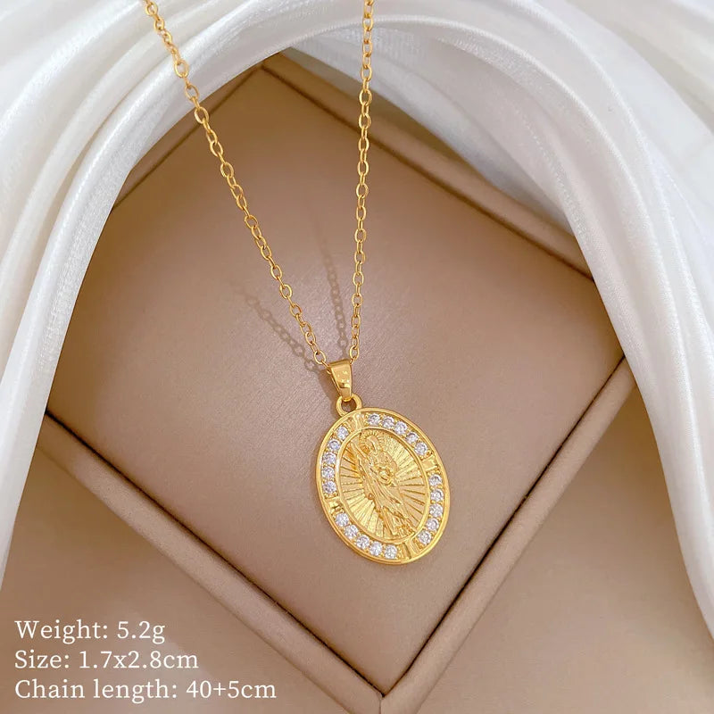 Full Zircon Cross Necklace For Women'S Gold Color Anti-Tarnish Titanium Steel Jewelry