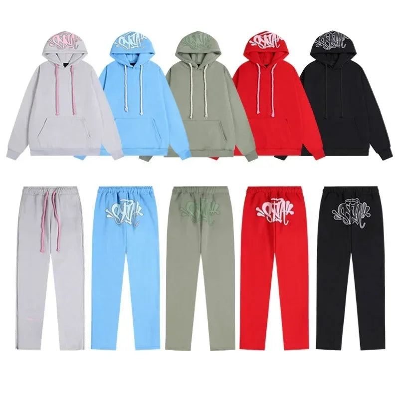 Outdoor Fashion Synaworld American Street Hip Hop Fleece Suit Men's and Women's Trend Casual Hooded Sweater Sports Pants