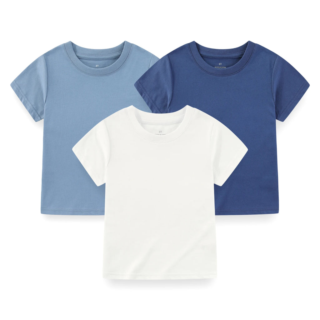 Kiddiezoom Kids' Solid Short Sleeve T-Shirts - 3-Pack Cotton Crew Neck