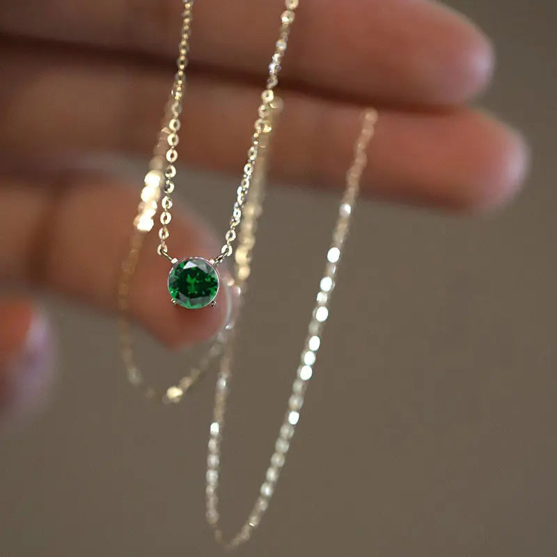 SENLISSI 925 Sterling Silver Sparkling Clavicle Chain Choker Necklace Simple Green Zircon Gypsophila Pendant Necklace For Women