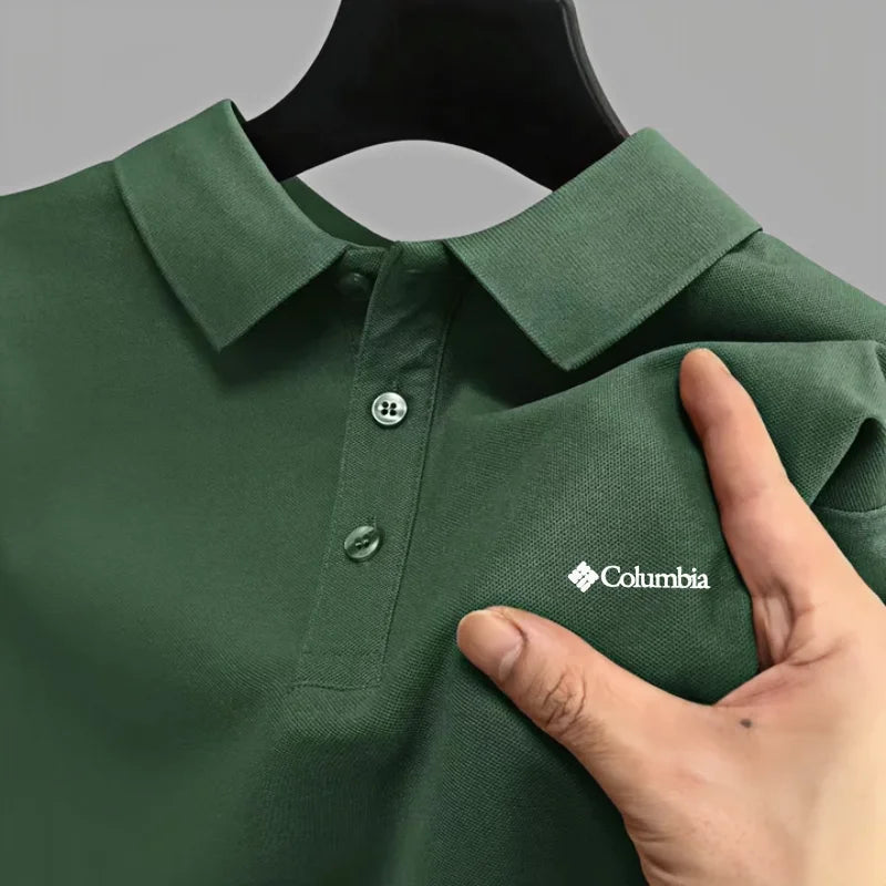 Men's Embroidered Polo Shirt - Short Sleeve Casual Solid Color Top