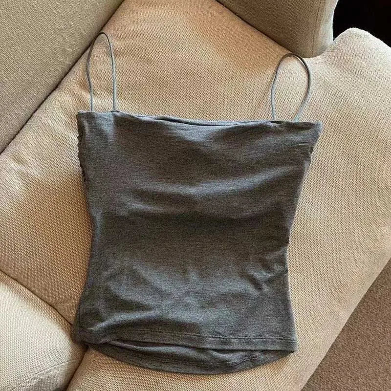 Built In Bra Camisole Tank Top For Women With Medium Stretch Cropped Sleeveless Vest