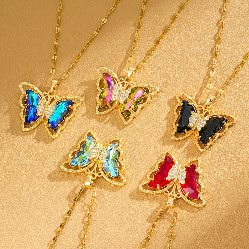 Necklace - Colorful Butterfly Micro-set Zirconia Collar Chain Fashion Pendant Necklace