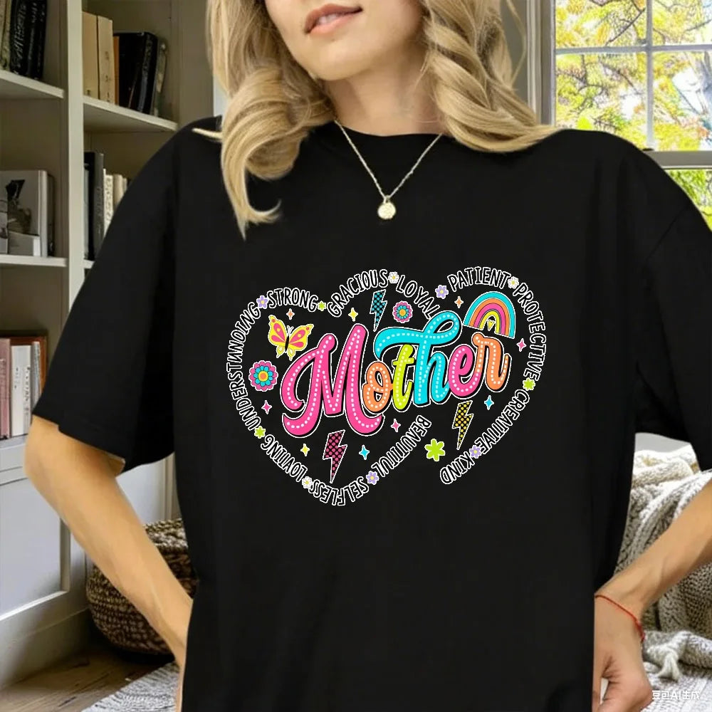 Heartfelt Mother Appreciation Word Strong Beautiful Wise Kind Best Mom Designed Colorful Retro with Strong Gracious Traits Tee