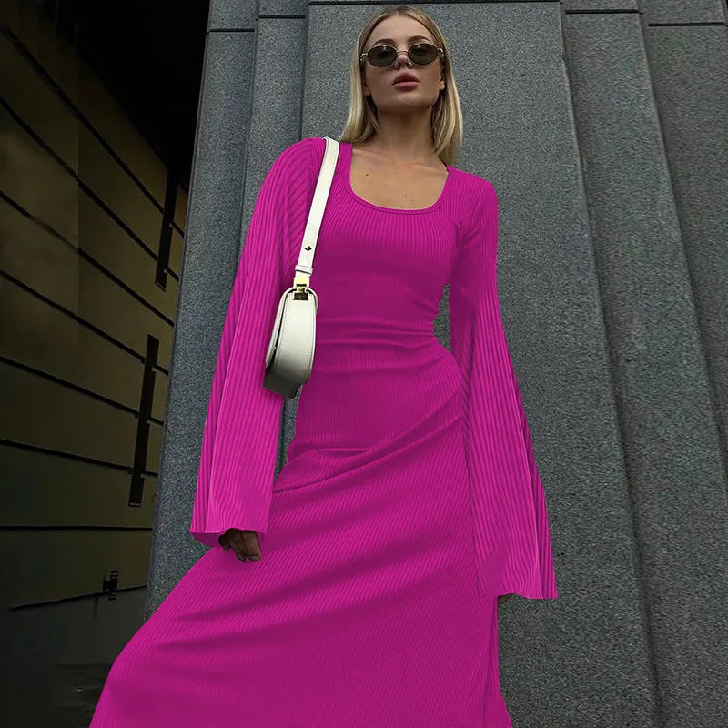 Women's Flare Sleeve Maxi Dress – Slim Fit Lace-Up Floor-Length Gown