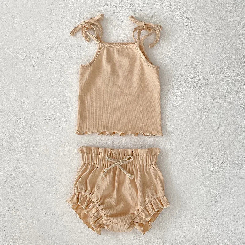 2026 New Summer 0-24M Toddler Baby Girl Clothes Suit Infant Baby Girls Clothing Set Sleeveless Solid Color Vest+Pp Shorts