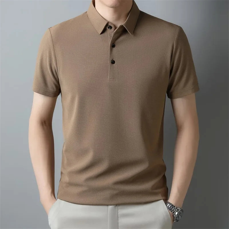 Men's Casual Waffle Knit Short Sleeve Polo Shirt - Solid Color