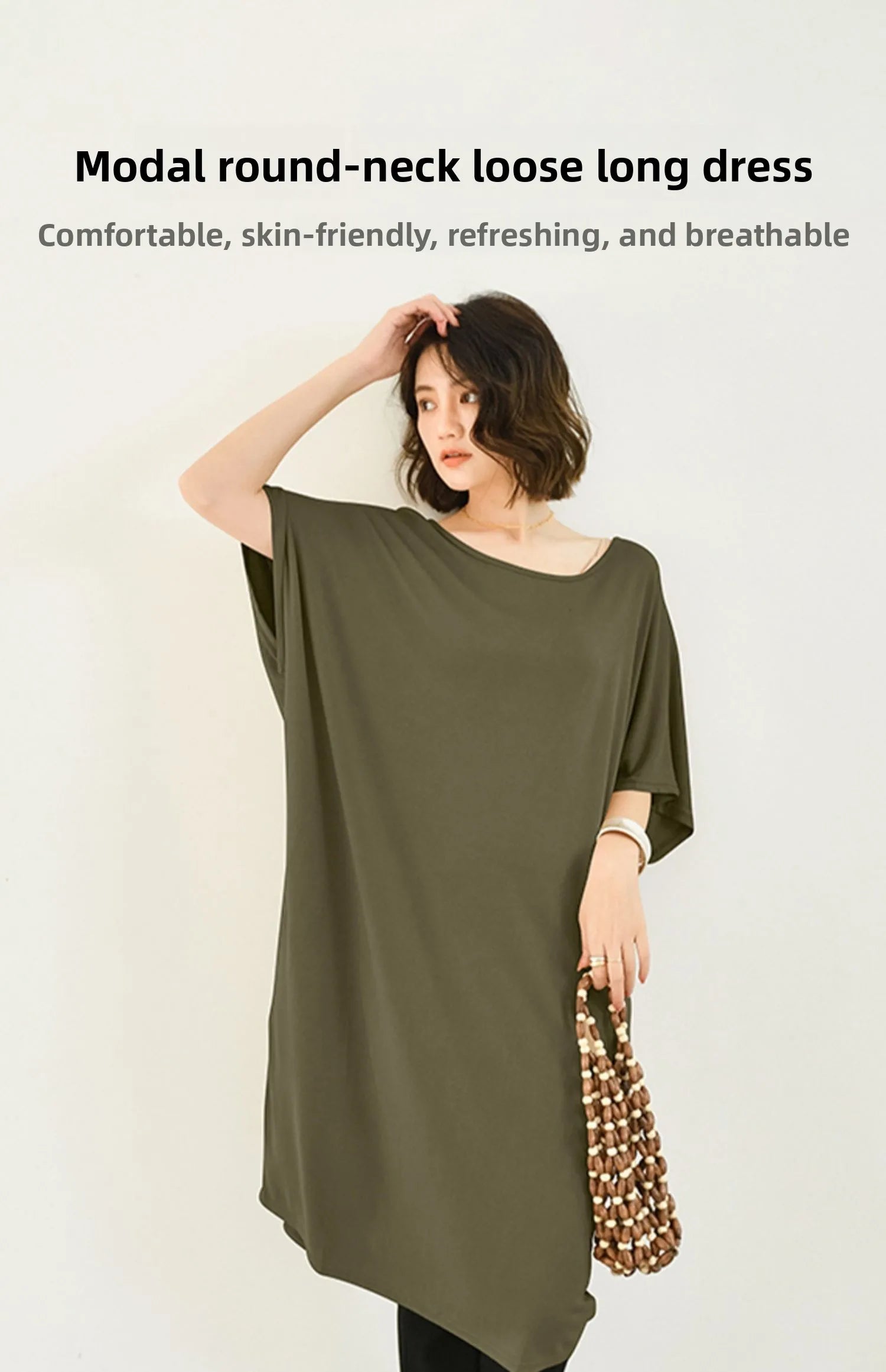 Modal plus Size Loose Short Sleeve Dress Women Summer Thin Casual Home Dress Sleep Dress round Neck A-Line Skirt H-Shape