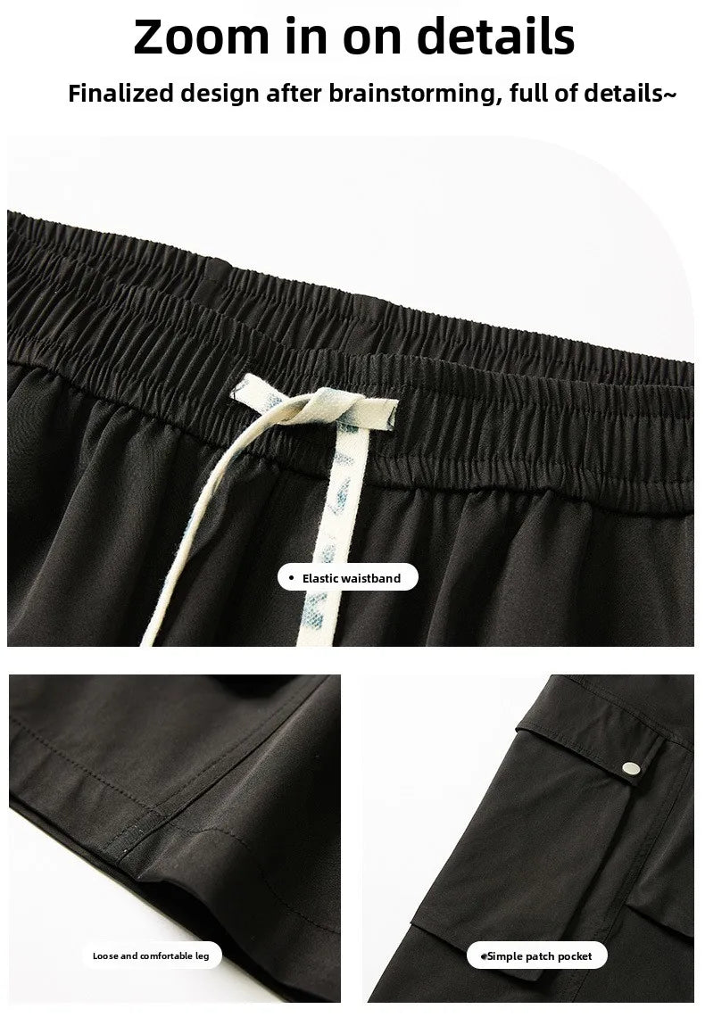 Loose Ice Silk Basketball Shorts Men's Summer Quick Dry Sport Mid-Pants American Breathable Casual Straight Loose Five-Quarter