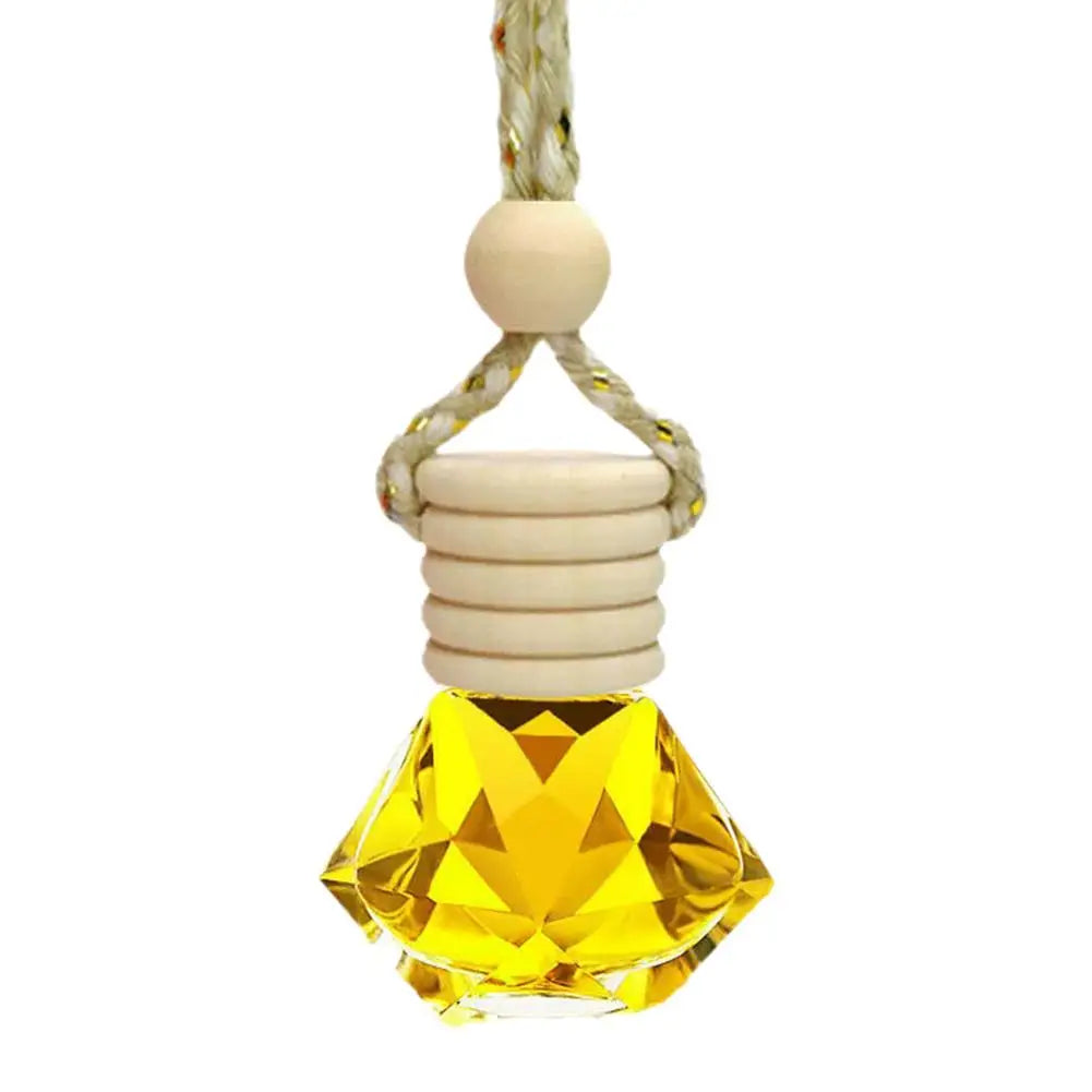Car Hanging Perfume Bottle Glass Essential Oil Diffuser Refillable Air Freshener Wooden Cap Auto Decoration