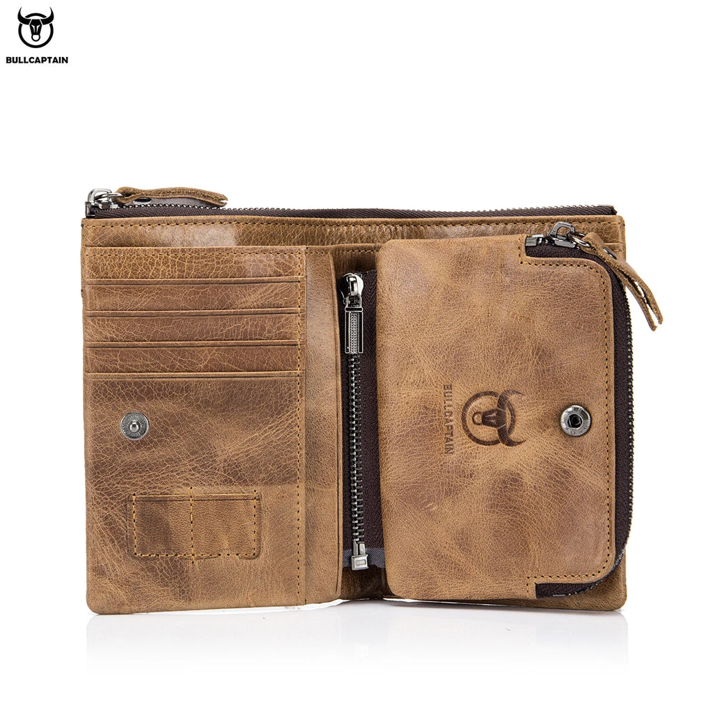 BULLCAPTAIN Authentic Leather Men's Wallet Short Purse Small Retro Wallet Brand High RFID New Short Wallet