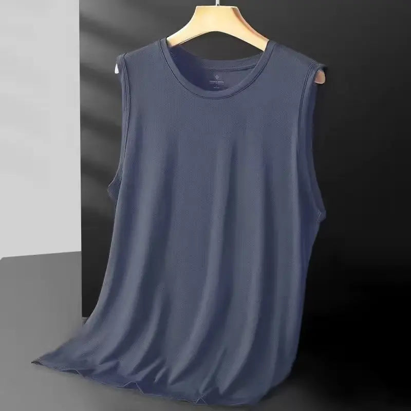 Men's Ice Silk Sleeveless Vest Thin Summer Sport Quick Dry Breathable Mesh Base Shirt Running Hurdles Training Clothes