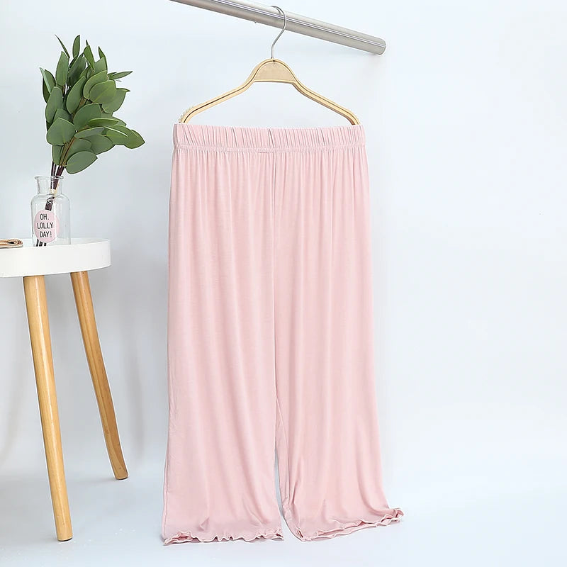 Modal Wide Leg Casual Pants - High Waist Lounge Trousers