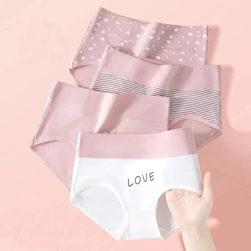 4Pcs Women'S'S Panties High Waist Underwear Fashion Print Girls Briefs Breathable Cotton Panty Plus Size M-5Xl Female Lingerie