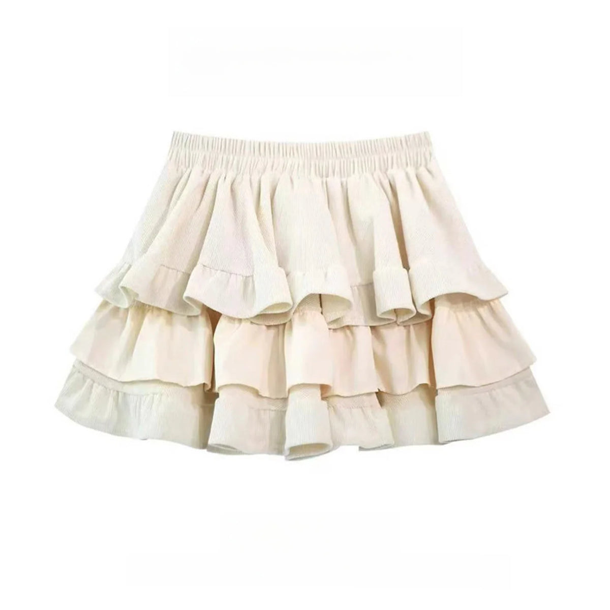 Ballet Style Corduroy Puffy Skirt - Light Beige High Waist Short