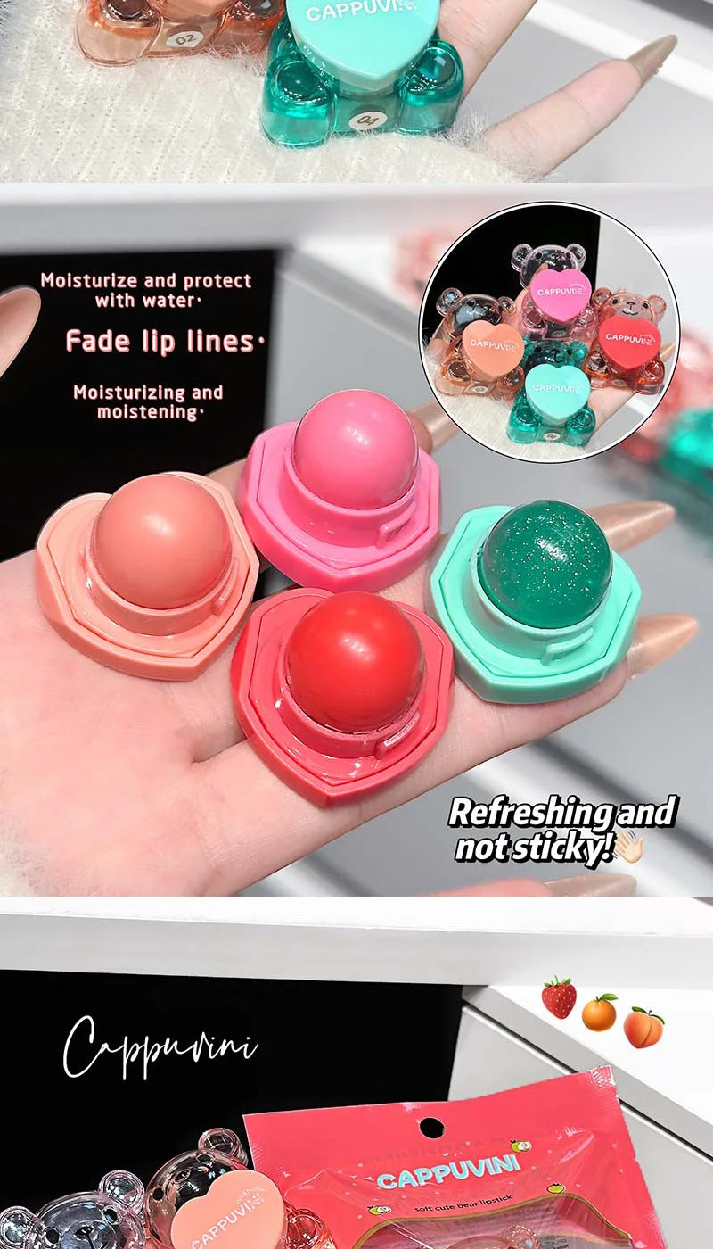 Cappuvini Soft and Cute Bear Lip Balm Moisturizing and Hydrating, Reduces Lip Lines, Non-Greasy, Limited Edition for Christmas and Halloween, Autumn and Winter Lip Care.