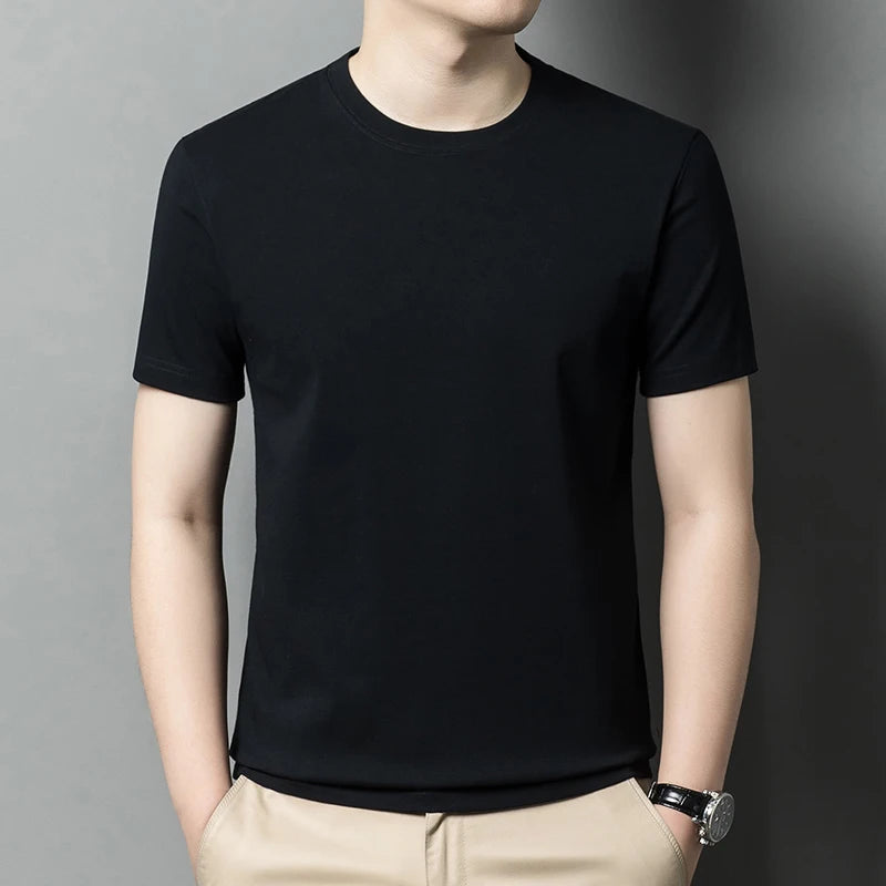 2026 Men's Pure Cotton T-shirt Men's New Round Neck Solid Color Base Shirt Summer Thin Loose Trendy Half Sleeved Top