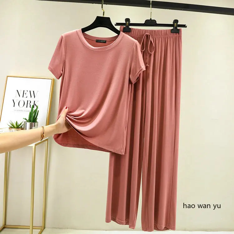 Women's Modal Pajama Set - Wide Leg Pants Casual Lounge Wear