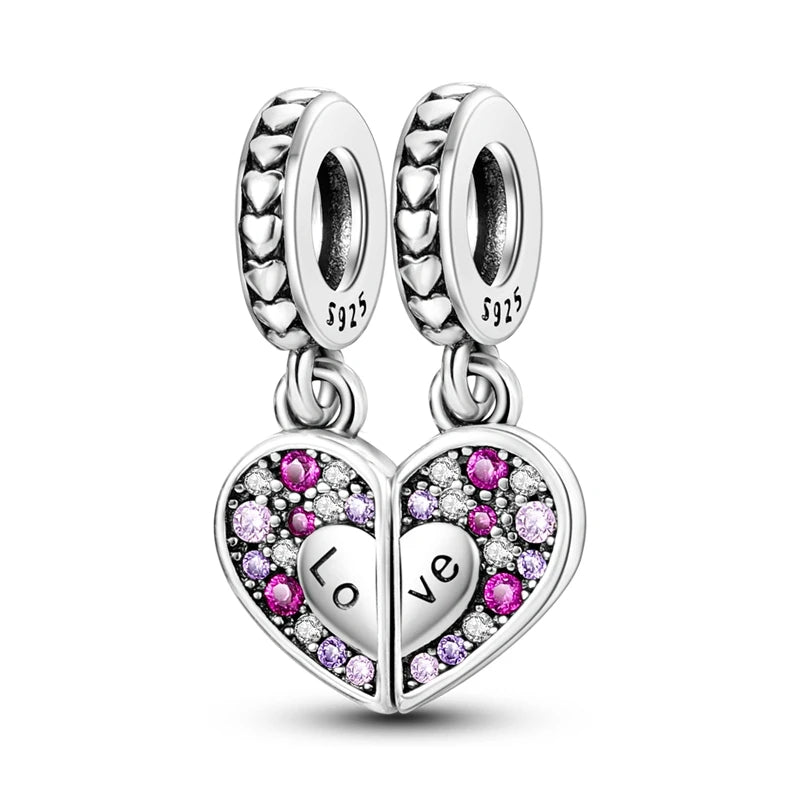 925 Sterling Silver Heart Charm Bead With Zircon Accent, GDTC Certified Fine Jewelry Gift For DIY Bracelet Makers