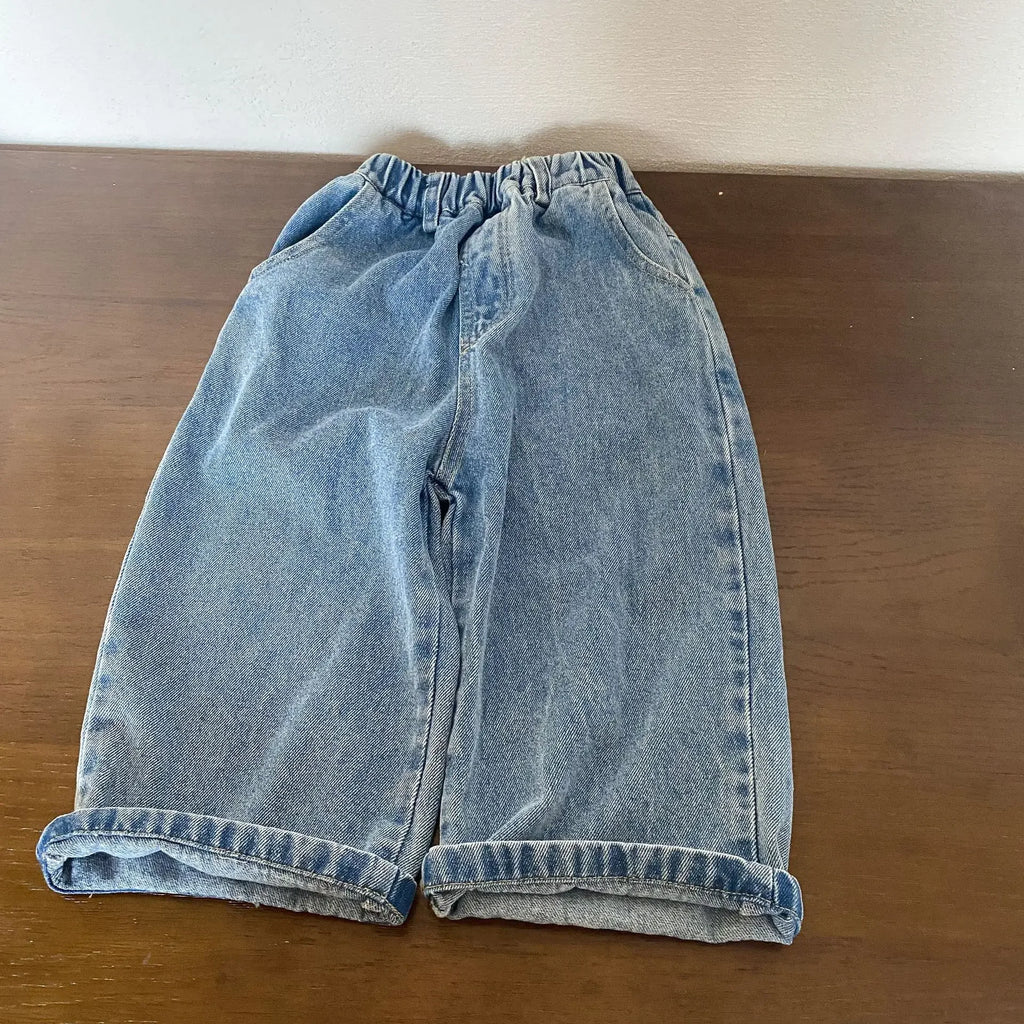 8701-1 Children'S Denim Pants Spring Autumn New Girls' Wide-Leg Pants 1-10Year Boy'S Jeans Casual