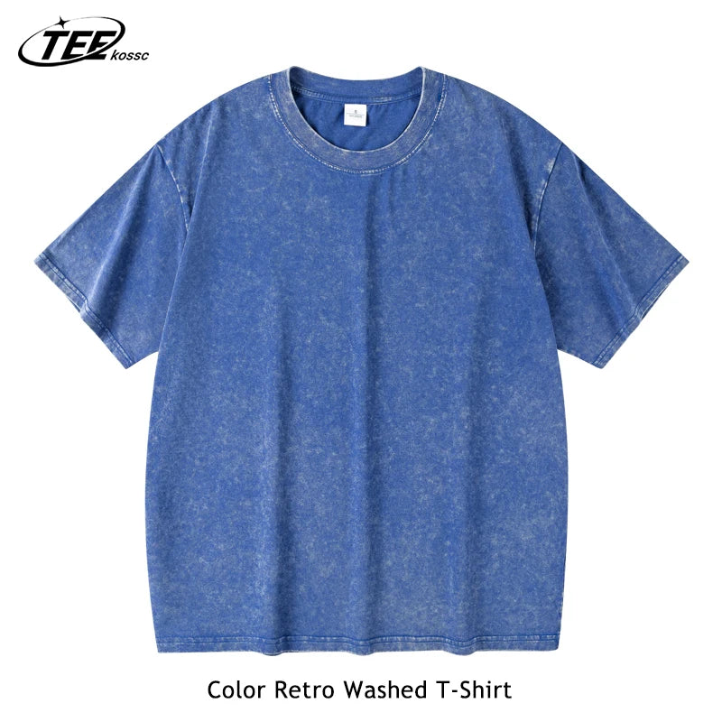 Teekossc Unisex Washed Vintage Cotton T-Shirt - Loose Fit Solid Color