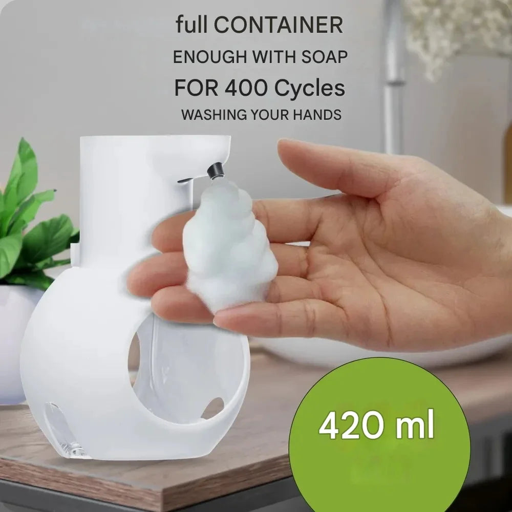 Dispensador automático de jabón 2025 de 420 ml, dispensador de espuma, sensor táctil, dispositivo de lavado de manos con carga USB, montado en la pared