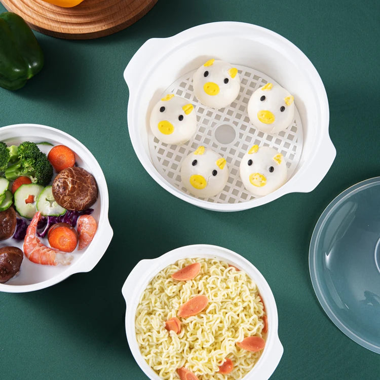 Microondas Horno Caja Especial Sopa Calentada Olla Arroz al Vapor Bollos Calientes al Vapor con Tapa Herramienta de Cocina de Grado Alimenticio Ecológica